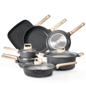 19 Piece Pots and Pans Set Granite Nonstick Kitchen Cookware Induction Black 19 Piece Pots and Pans Set Granite Nonstick Kitchen Cookware Induction Black